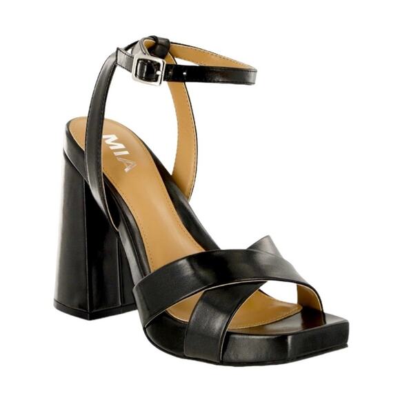 NEW MIA Eloise Black Chunky Faux Leather Block Heel Sandal Size 7.5, MSRP $80 - Picture 1 of 12